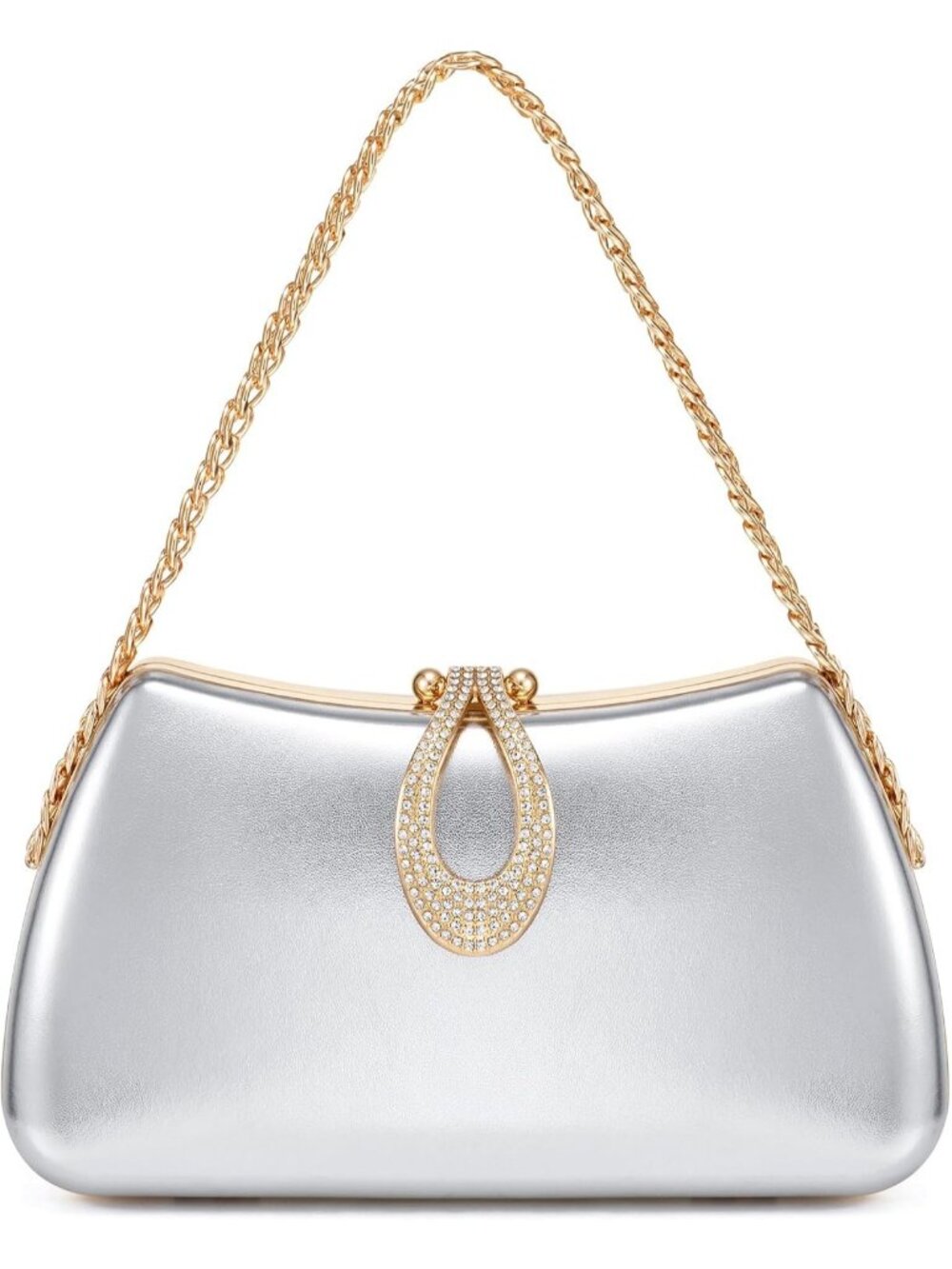 Women's Silver Clutch Purse Evening Party Prom Chain Wedding Crossbody Bag